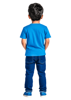 Young Boy in Plain Blue T-Shirt and Jeans from Back View png