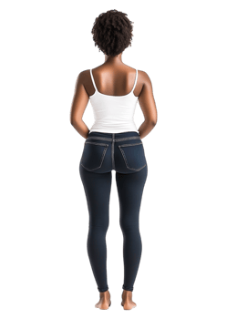 Woman in Stylish Dark Jeans and Simple White Tank Top from Behind png