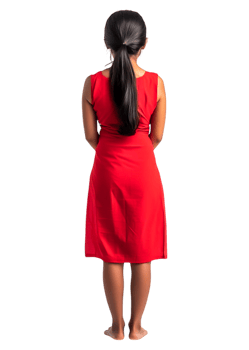 Woman in Red Dress Standing with Back to Camera on png