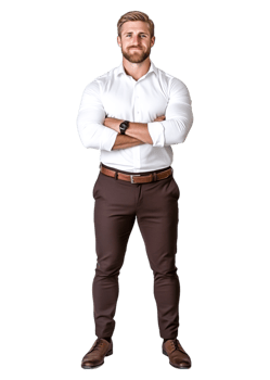 Confident Young Man with Muscular Build in Professional Outfit png