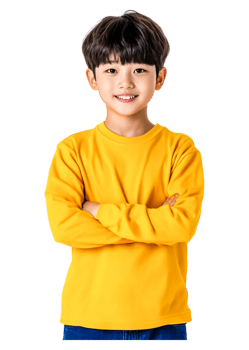 Cheerful boy smiling confidently in bright yellow shirt portrait png