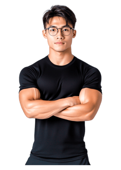 Confident Young Man in Black Shirt with Glasses Posing with Arms Crossed png