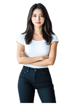 Confident Young Woman Standing with Arms Crossed in Casual Attire png