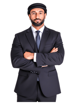 Confident Businessman in Formal Suit with Crossed Arms Portrait png