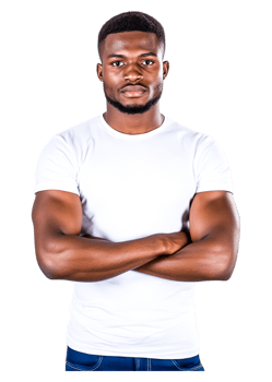 Confident Young Man Posing with Crossed Arms and White T-Shirt png