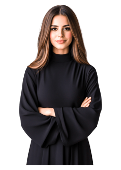 Elegant Woman in Black Dress with Confident Pose and Soft Smile png