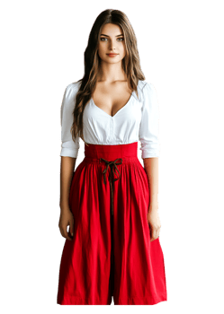 Elegant Woman in Traditional Red Skirt and White Blouse Pose png