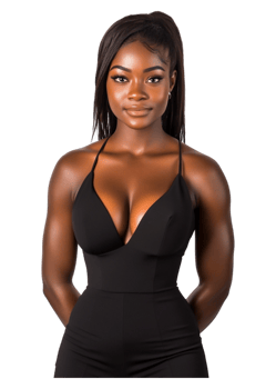 Elegant Woman in Black Outfit Posing with Confidence and Grace png