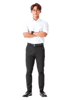 Confident Young Man in Formal Attire Standing with Arms Crossed png
