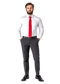 Confident Businessman in White Shirt and Red Tie Posing for Photo png