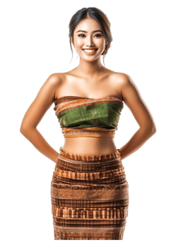 Young Woman in Traditional Attire with Vibrant Patterns and Colors png