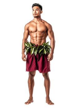 Young Male Model in Traditional Wear with Tropical Leaves Accessories png