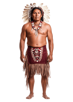 Indigenous Man in Traditional Attire with Feathered Headdress png