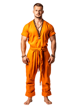 Stylish Male Model in Orange Jumpsuit, Casual Fashion Inspiration png