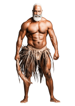 Strong Male Warrior in Traditional Attire with Inviting Expression png