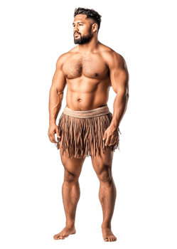 Muscular Man in Traditional Skirt Pose for Cultural Representation png