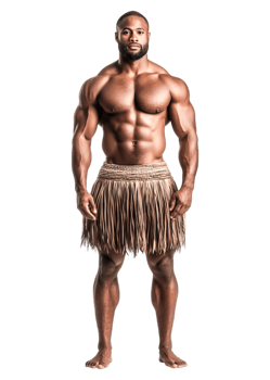 Strong Man Posing in Traditional Grass Skirt with Muscular Build png