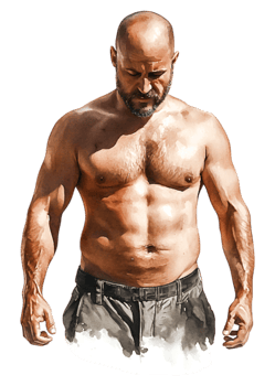 Muscular Man Posing with Confidence in Natural Light Environment png