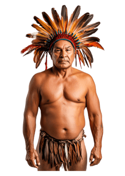 Portrait of a Male Indigenous Person Wearing a Feather Headdress png