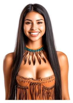 Beautiful young woman wearing traditional attire and feather necklace png