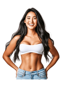Smiling Young Woman with Long Hair and Athletic Build in White Top png