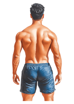 Strong Male Figure From Behind in Sports Shorts Showcasing Muscles png