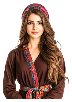 Elegant Young Woman in Traditional Attire with Colorful Accessories png