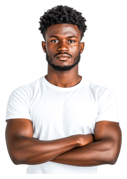 Confident young man with crossed arms and neutral expression png