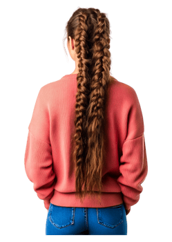 Young Woman with Long Braided Hair in Stylish Sweater from Behind png