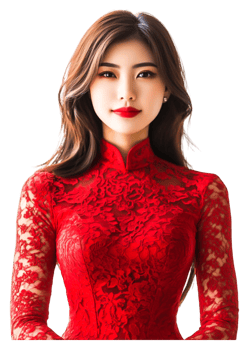 Elegant Portrait of Woman in Traditional Chinese Dress with Red Lace png