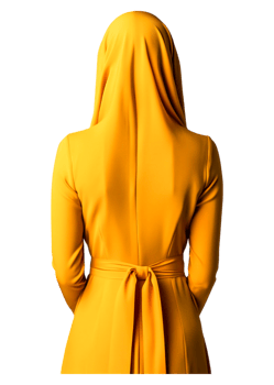 Elegant Yellow Dress with Hood and Belt from Back Perspective png