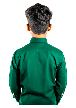 Young Boy with Dark Hair Wearing Green Shirt from Back View png