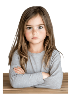Thoughtful young girl with crossed arms in a cozy setting png