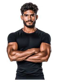 Confident Man Displaying Muscular Arms in Athletic Apparel png