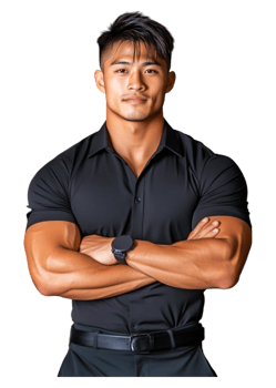 Confident Young Man Posing with Arms Crossed in Black Shirt png