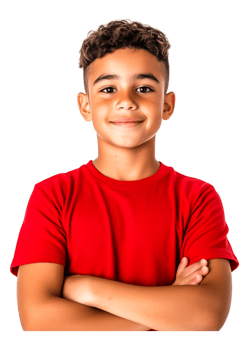 Confident Young Boy in Red T-Shirt with Arms Crossed Portrait png