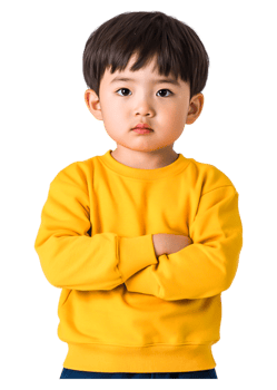 Young Boy with Serious Expression Wearing Bright Yellow Sweatshirt png
