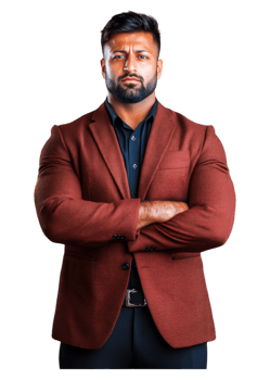 Confident Businessman with Arms Crossed in Brown Blazer Pose png