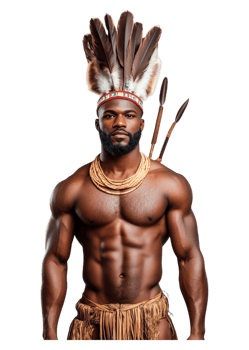 Strong Man in Traditional Tribal Outfit with Feathered Headgear png