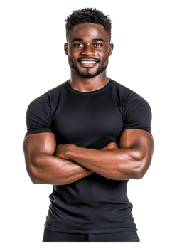 Confident African American Man Posing with Arms Crossed in Studio png