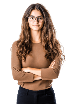 Confident Woman with Glasses Posing with Arms Crossed in Studio png
