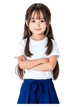 Confident Young Girl with Long Hair in Casual Clothing and Posing png