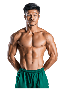 Fit Male Model with Athletic Build Posing in Green Shorts png