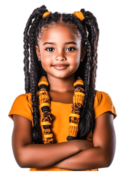 Young Girl Smiling with Braided Hair and Colorful Accessories png