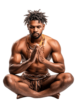 Serene Young Man Meditating in Traditional Attire with Calm Expression png