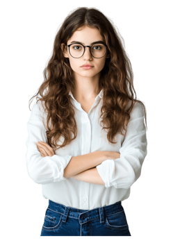 Young Woman With Long Hair Wearing Glasses and White Shirt png