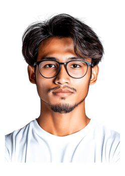 Young Man with Glasses Posing in Studio Against png
