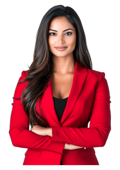 Confident Businesswoman in Red Suit Standing with Arms Crossed png