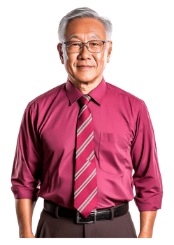 Mature Man in Glasses Wearing Maroon Shirt and Striped Tie png