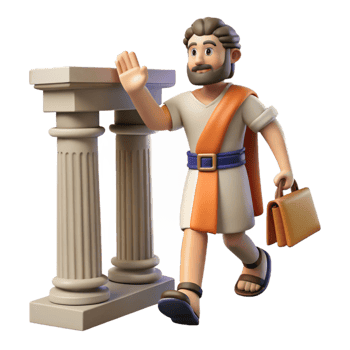 3D Render of Cartoon Man Walking Past Columns png